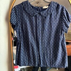 Blue and White Leaf Blouse